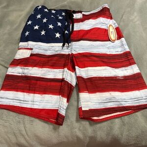 Patriotic Red and White Men's Swim Board Shorts